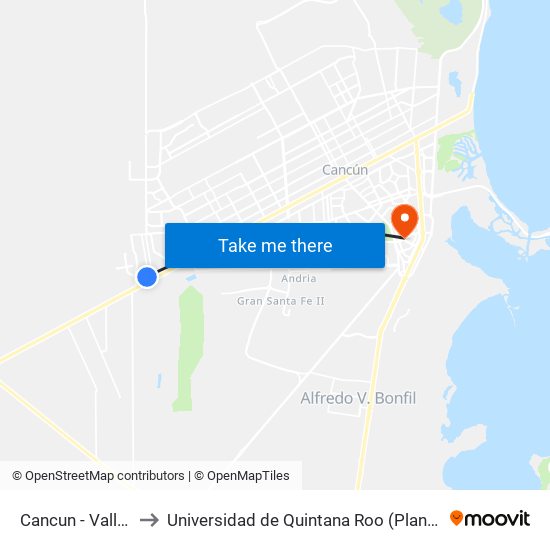 Cancun - Valladolid, 39 to Universidad de Quintana Roo (Plantel temporal Cancún) map