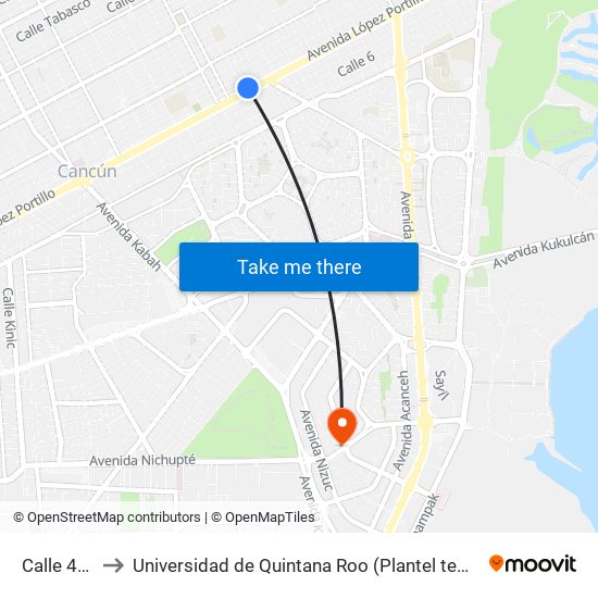 Calle 45, 92 to Universidad de Quintana Roo (Plantel temporal Cancún) map