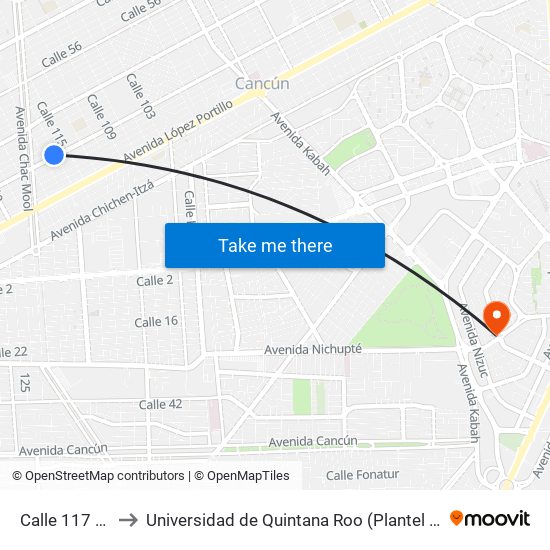 Calle 117 N., 100 to Universidad de Quintana Roo (Plantel temporal Cancún) map