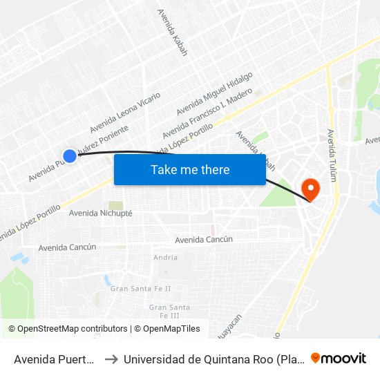 Avenida Puerto Juárez, 62 to Universidad de Quintana Roo (Plantel temporal Cancún) map