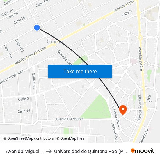 Avenida Miguel Hidalgo, 805 to Universidad de Quintana Roo (Plantel temporal Cancún) map