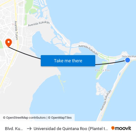 Blvd. Kukulcan to Universidad de Quintana Roo (Plantel temporal Cancún) map