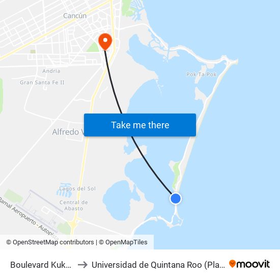 Boulevard Kukulkan, 64bis to Universidad de Quintana Roo (Plantel temporal Cancún) map