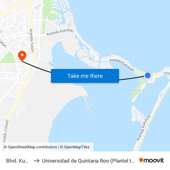 Blvd. Kukulcan to Universidad de Quintana Roo (Plantel temporal Cancún) map