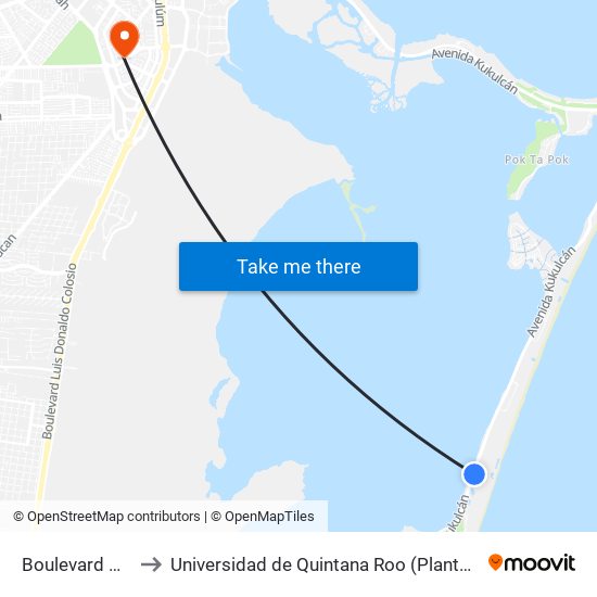 Boulevard Kukulcan to Universidad de Quintana Roo (Plantel temporal Cancún) map