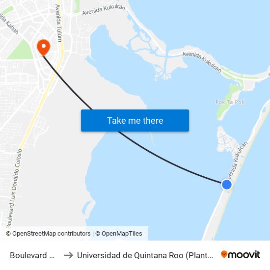 Boulevard Kukulcan to Universidad de Quintana Roo (Plantel temporal Cancún) map