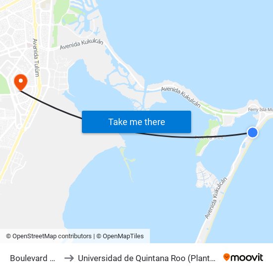 Boulevard Kukulcan to Universidad de Quintana Roo (Plantel temporal Cancún) map