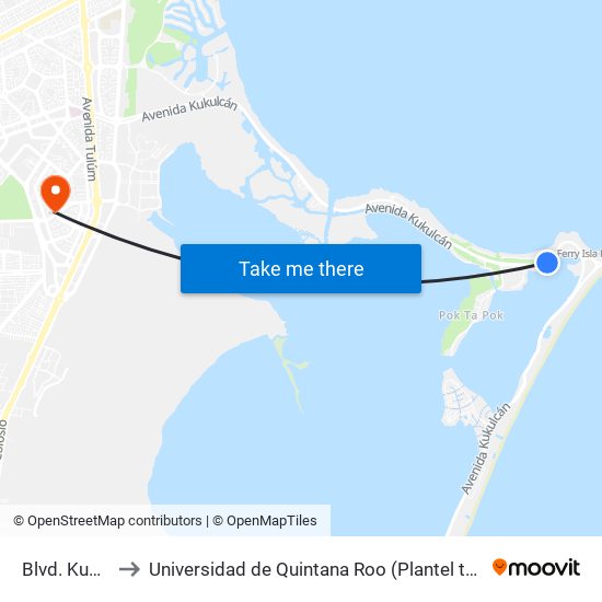 Blvd. Kukulcan to Universidad de Quintana Roo (Plantel temporal Cancún) map