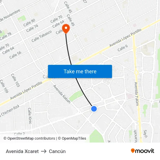 Avenida Xcaret to Cancún map