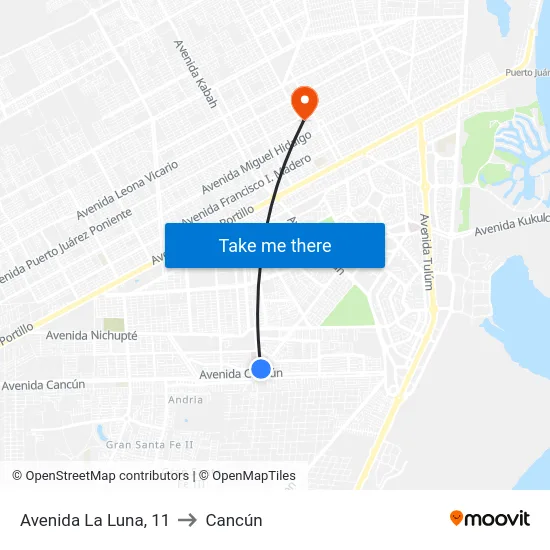 Avenida La Luna, 11 to Cancún map