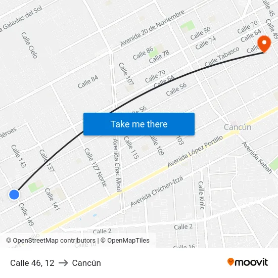 Calle 46, 12 to Cancún map