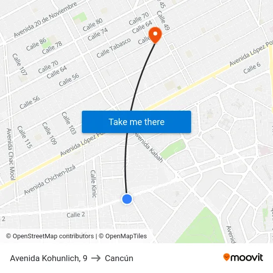 Avenida Kohunlich, 9 to Cancún map