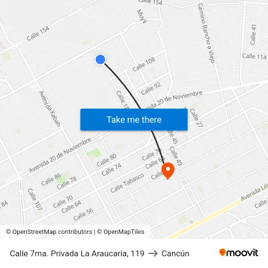 Calle 7ma. Privada La Araucaria, 119 to Cancún map