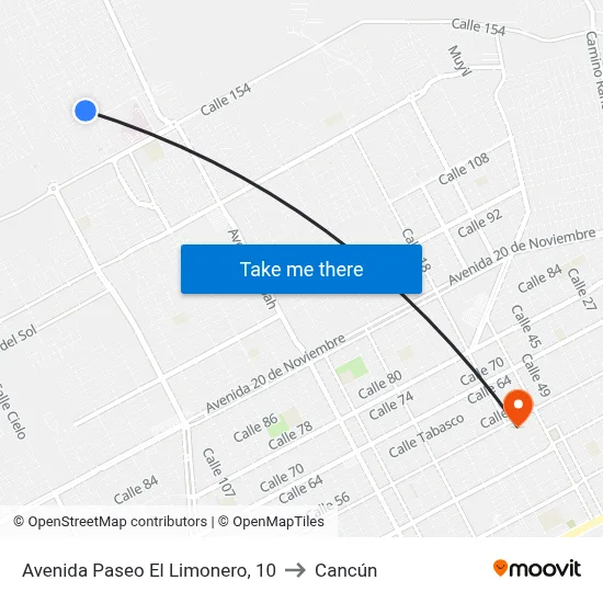 Avenida Paseo El Limonero, 10 to Cancún map