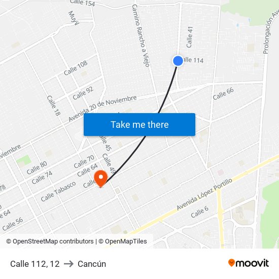 Calle 112, 12 to Cancún map