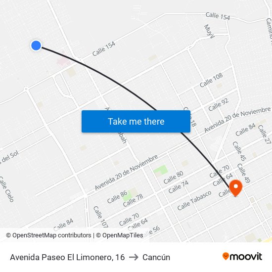 Avenida Paseo El Limonero, 16 to Cancún map