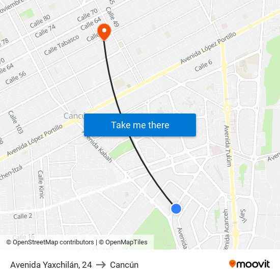 Avenida Yaxchilán, 24 to Cancún map