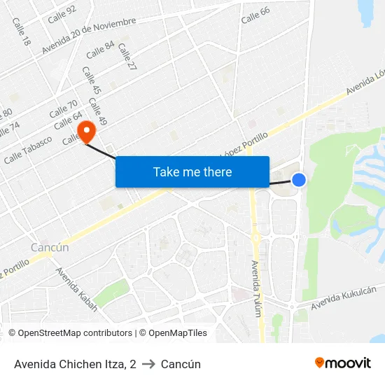 Avenida Chichen Itza, 2 to Cancún map