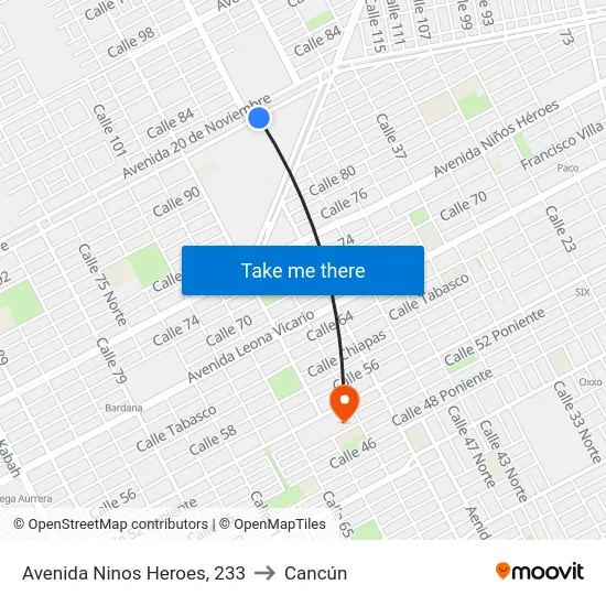 Avenida Ninos Heroes, 233 to Cancún map