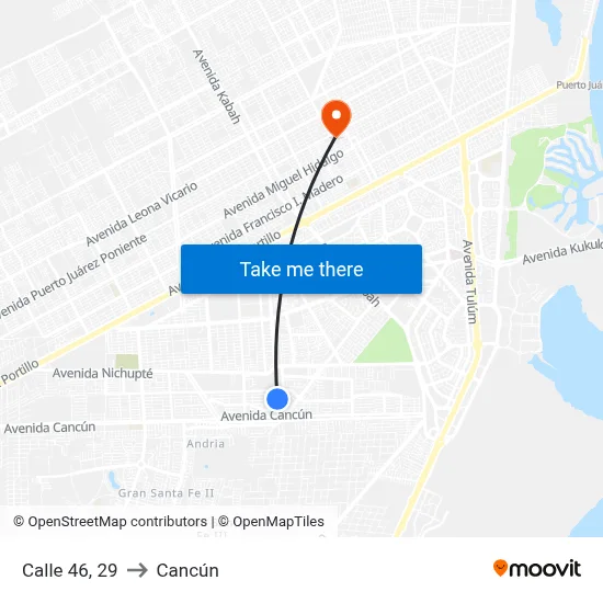 Calle 46, 29 to Cancún map