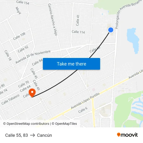 Calle 55, 83 to Cancún map