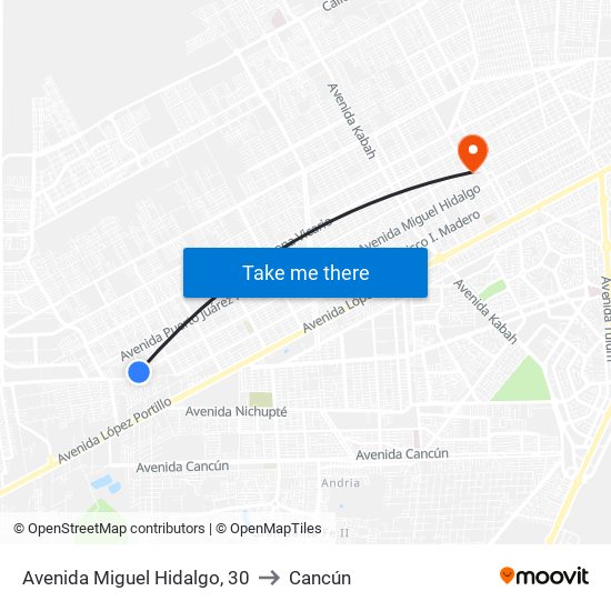 Avenida Miguel Hidalgo, 30 to Cancún map