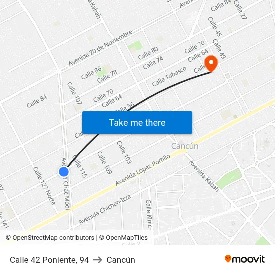 Calle 42 Poniente, 94 to Cancún map