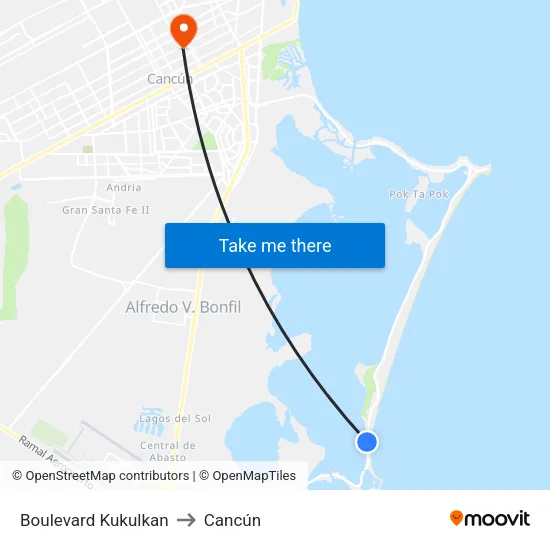 Boulevard Kukulkan to Cancún map