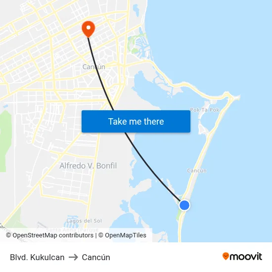 Blvd. Kukulcan to Cancún map
