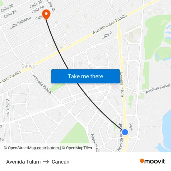 Avenida Tulum to Cancún map