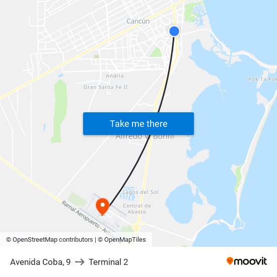 Avenida Coba, 9 to Terminal 2 map