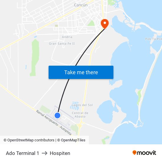 Ado Terminal 1 to Hospiten map