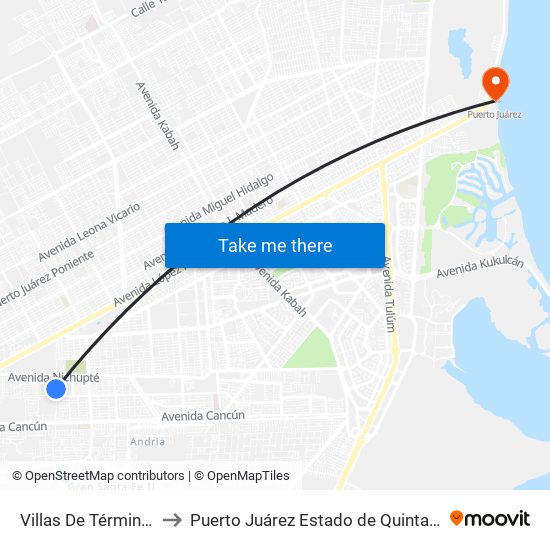 Villas De Términos, 999b to Puerto Juárez Estado de Quintana Roo Mexico map