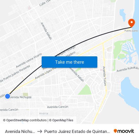 Avenida Nichupté, 3a to Puerto Juárez Estado de Quintana Roo Mexico map