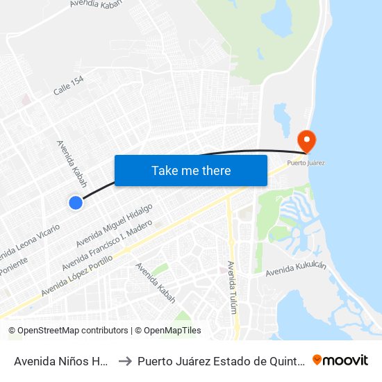 Avenida Niños Heroes, 221 to Puerto Juárez Estado de Quintana Roo Mexico map