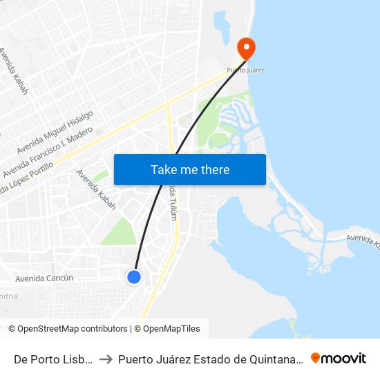 De Porto Lisboa, 41 to Puerto Juárez Estado de Quintana Roo Mexico map