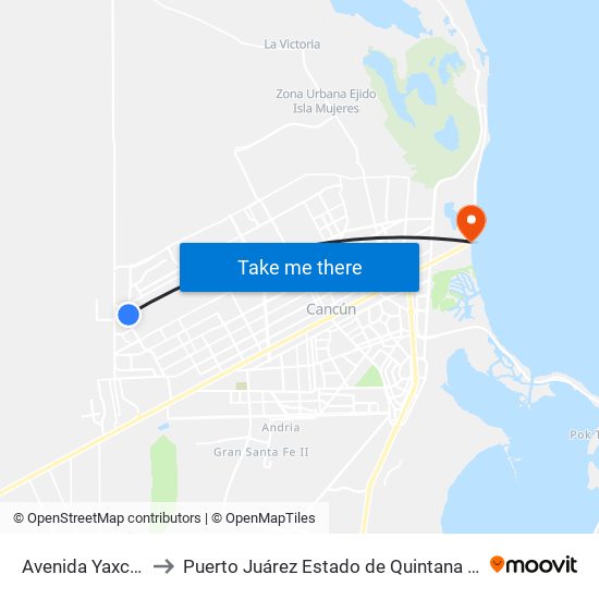 Avenida Yaxche, 38 to Puerto Juárez Estado de Quintana Roo Mexico map