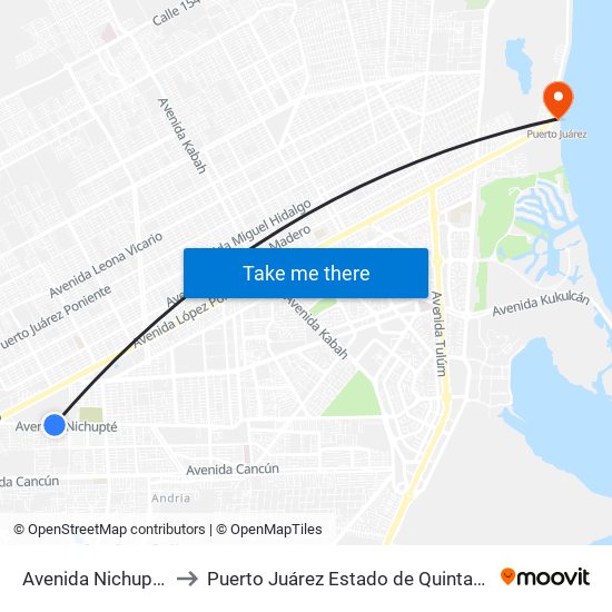 Avenida Nichupté, 1082 to Puerto Juárez Estado de Quintana Roo Mexico map