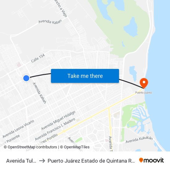 Avenida Tules, 4 to Puerto Juárez Estado de Quintana Roo Mexico map