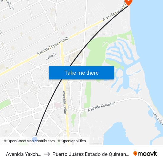 Avenida Yaxchilán, 24 to Puerto Juárez Estado de Quintana Roo Mexico map