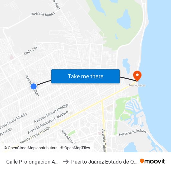 Calle Prolongación Avenida Kabáh, 26 to Puerto Juárez Estado de Quintana Roo Mexico map