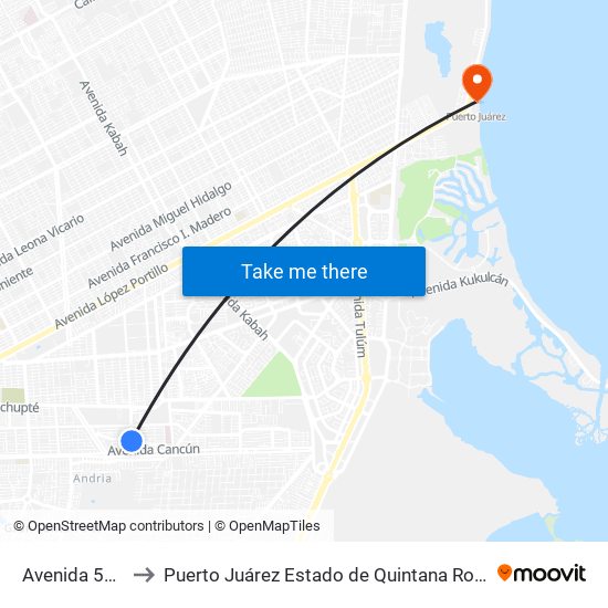 Avenida 50, 25 to Puerto Juárez Estado de Quintana Roo Mexico map