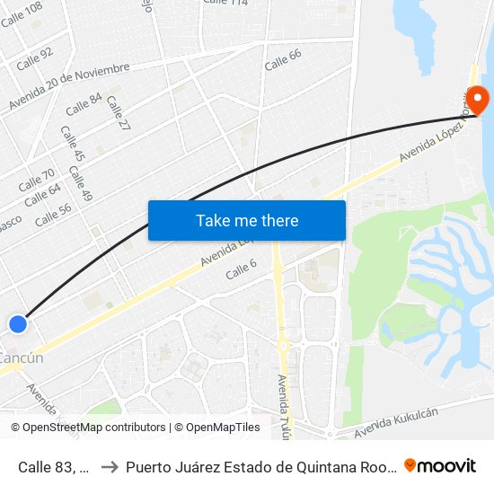 Calle 83, 189 to Puerto Juárez Estado de Quintana Roo Mexico map