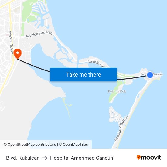 Blvd. Kukulcan to Hospital Amerimed Cancún map