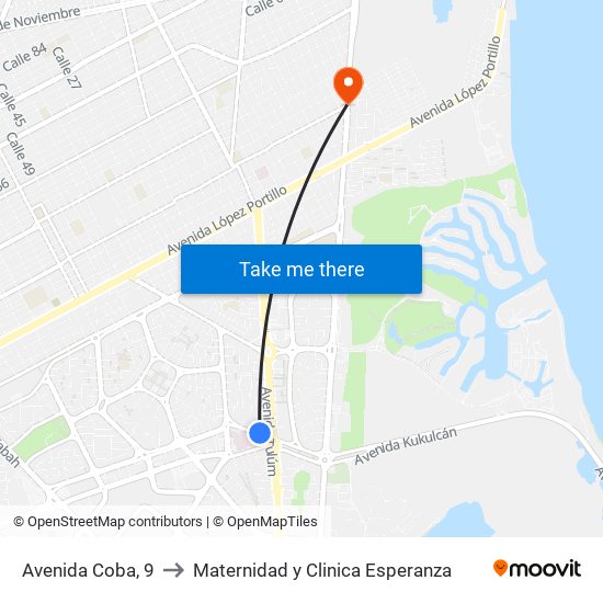 Avenida Coba, 9 to Maternidad y Clinica Esperanza map