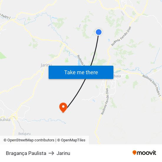 Bragança Paulista to Jarinu map