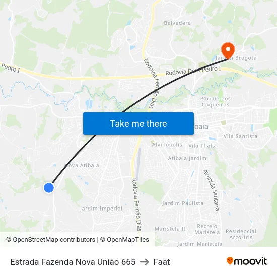 Estrada Fazenda Nova União 665 to Faat map