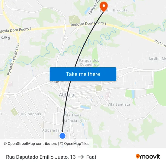 Rua Deputado Emílio Justo, 13 to Faat map