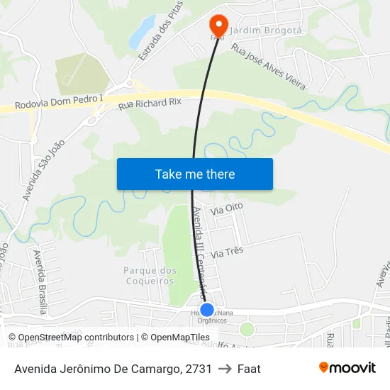 Avenida Jerônimo De Camargo, 2731 to Faat map