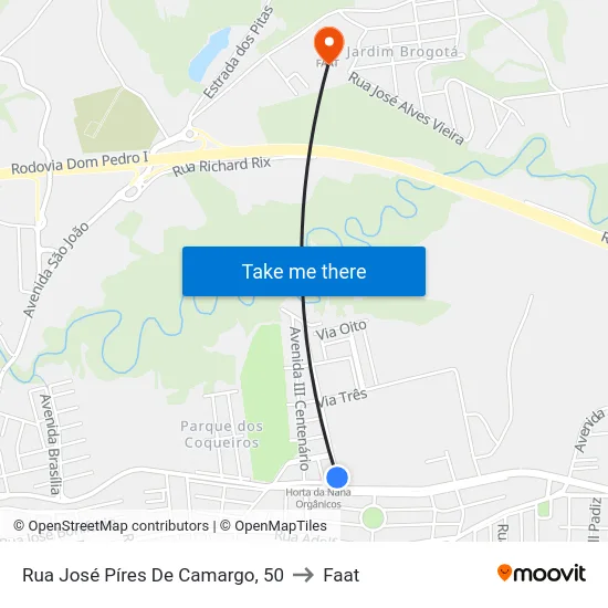 Rua José Píres De Camargo, 50 to Faat map